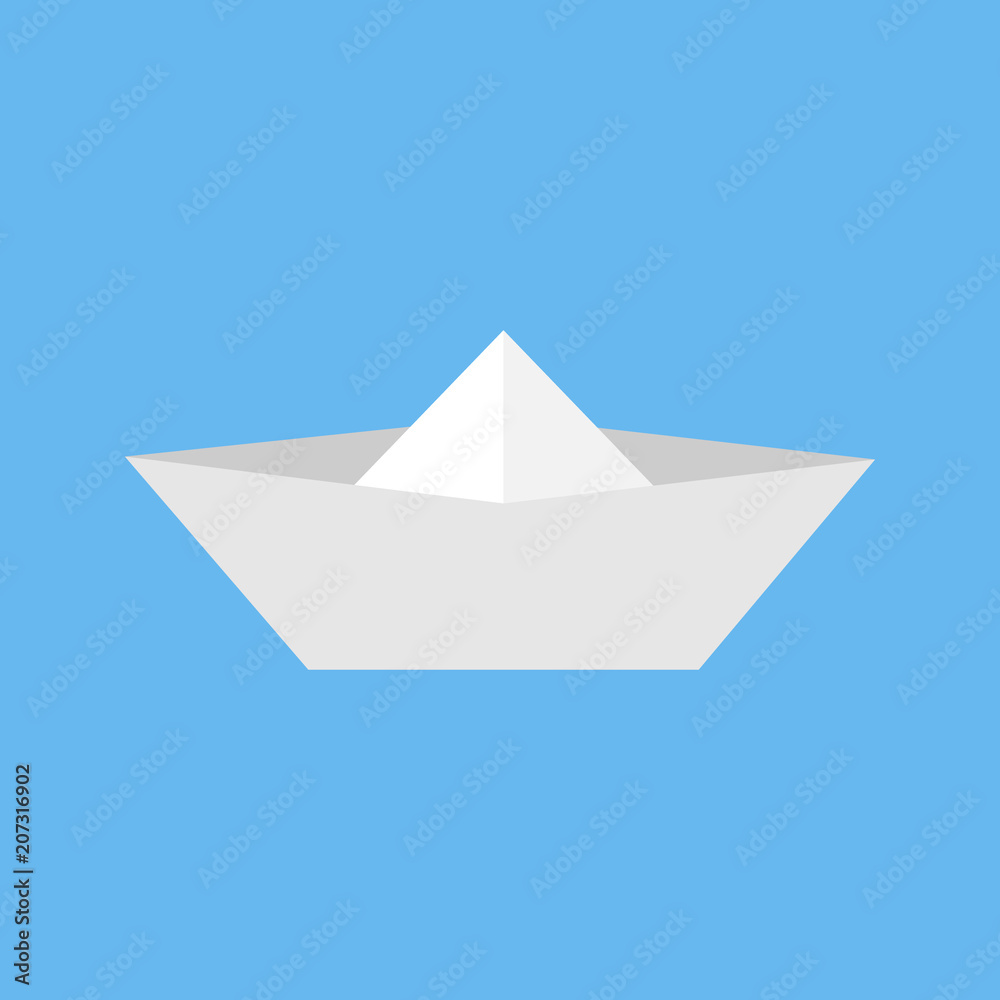 Paper boat toy. Simple origami paper boat vector icon, isolated on blue background. Paper boat toy. Simple origami paper boat vector icon, isolated on blue background.