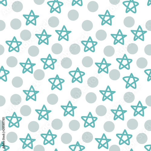 Abstract seamless pattern with circles and stars on white background. Abstract round seamless pattern. Vector illustration.