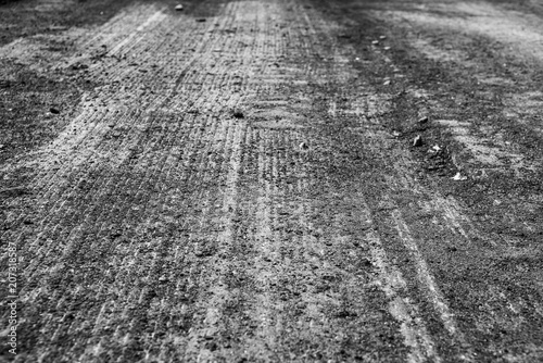 Road with asphalt removed is soft focus