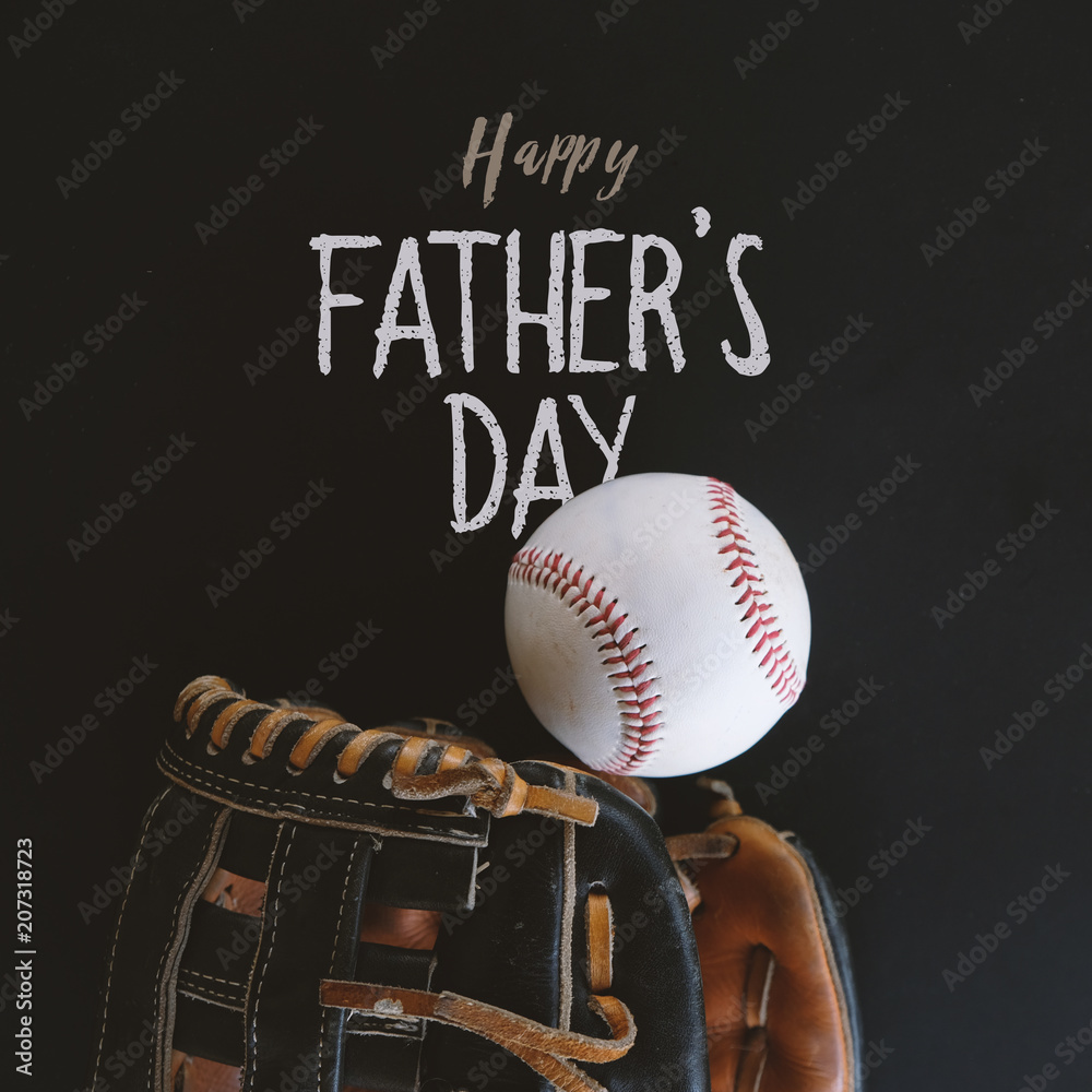 Happy fathers day baseball holiday graphic with handwritten style text on  blackboard. Stock Photo