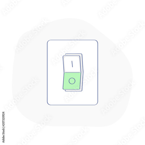 Toggle switches with on and off positions. Light or electric switch button, change concept, switch on or switch off, plug, router switch icon