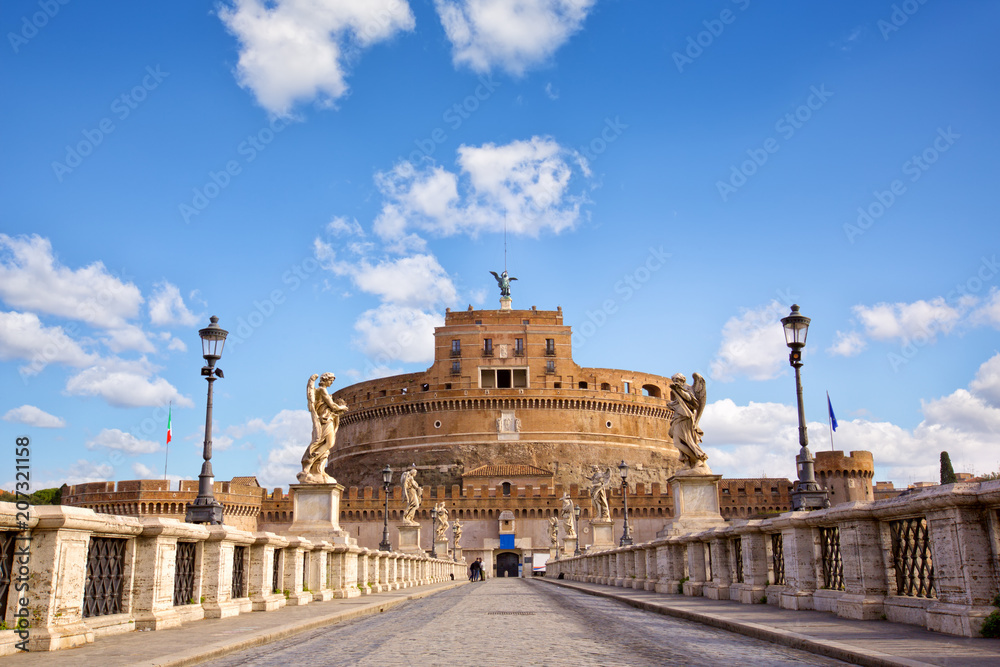 Castle Sant Angelo and bridge in Rome, Italy