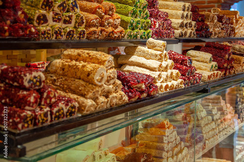 Different kinds of sweet multi-colored Turkish Delight