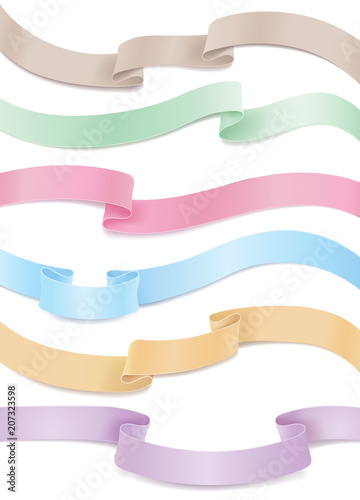 Vector set of flowing satin or silk ribbons in pastel shades. Horizontal design elements for sale, decoration. Ornate elegant decor objects. Collection for business, celebration