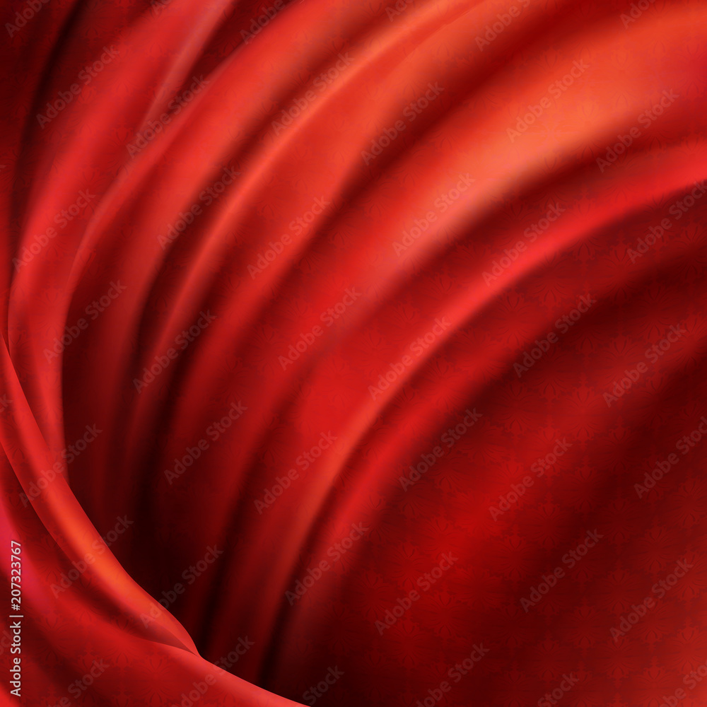 Vector 3d realistic red fabric background. Flowing satin cloth decoration,  luxury fashion material. Abstract decorative scarlet velvet textile or  silken flag, drapery Stock Vector | Adobe Stock