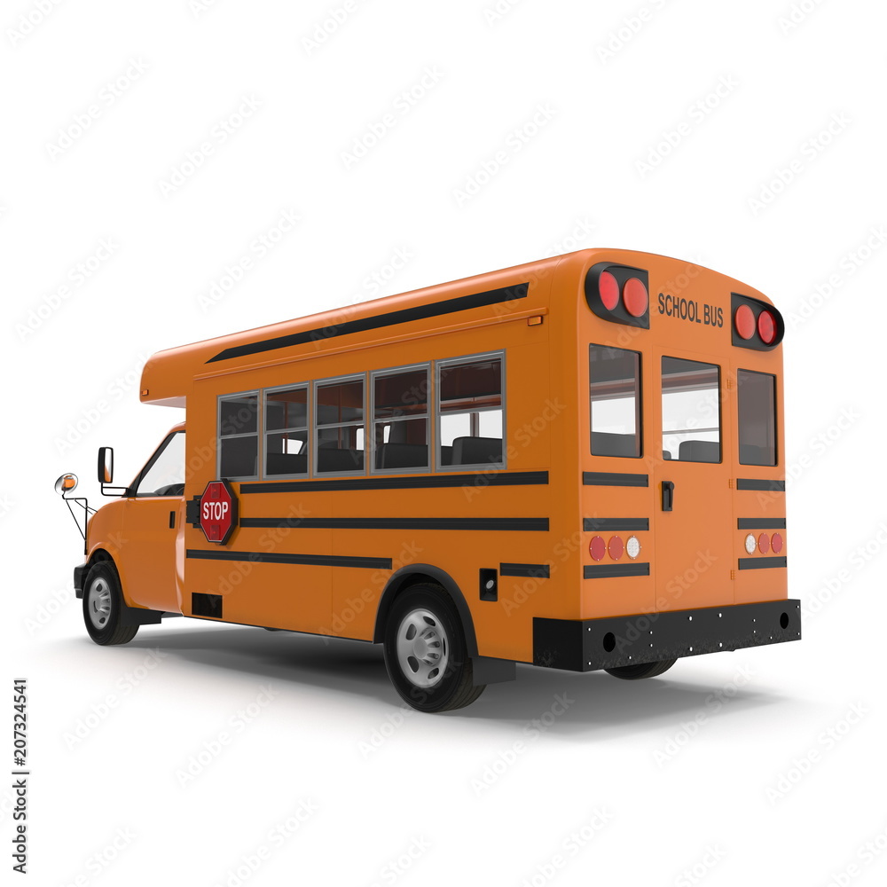 Small School bus isolated on white. 3D illustration