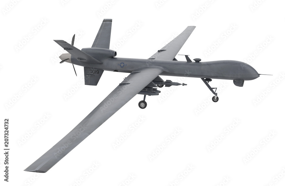 Drone - Unmanned military aircraft isolated on white background Drone - Unmanned military aircraft isolated on white background