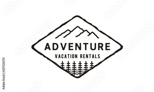 Vintage Retro Mountain Forest Nature Emblem, Hipster Pine Evergreen Tree logo design for Outdoor Adventure Club
