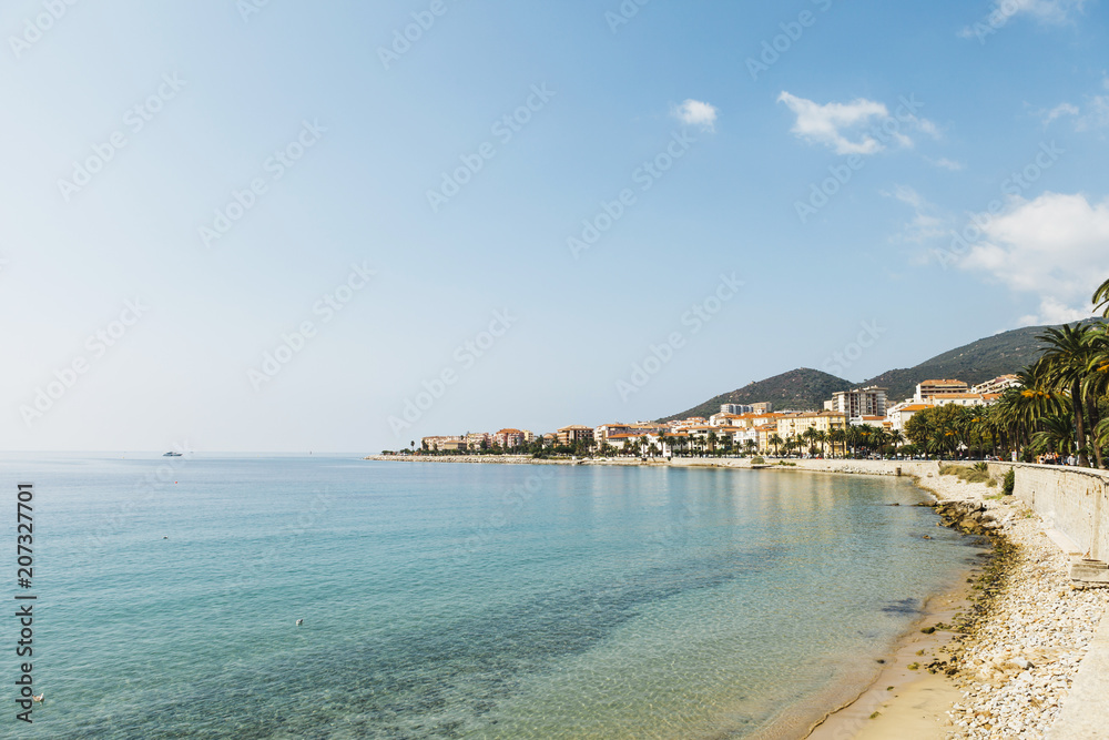 France, Corsica, Ajaccio, Coastline and empty beach France, Corsica, Ajaccio, Coastline and empty beach