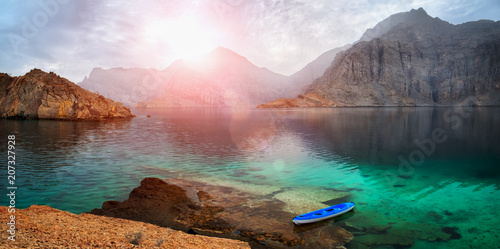 Sea tropical landscape with mountains and fjords, Oman photo