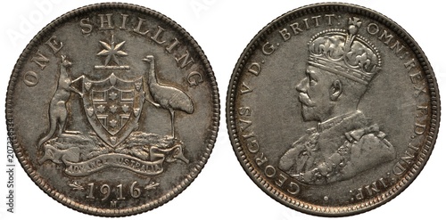 Cuadro en lienzo Australia Australian silver coin 1 one shilling 1916, kangaroo and ostrich suppo