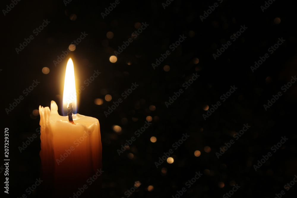 Candles Burning at Night. White Candles Burning in the Dark with focus on  single candle in foreground. Stock Photo | Adobe Stock