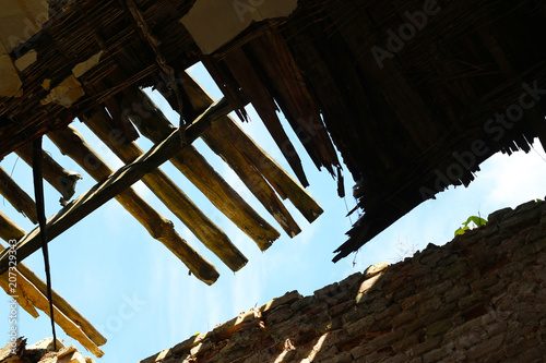 destroyed ceiling in old castle