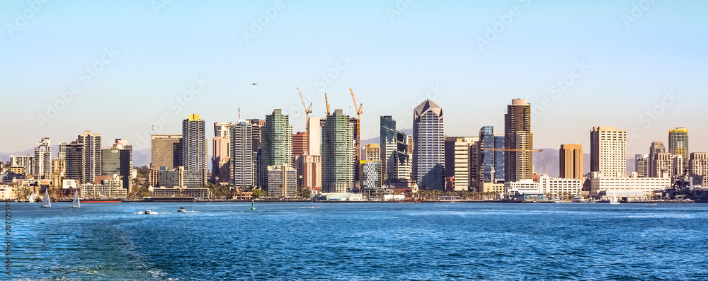 San Deigo Downtown City Skyline Cityscape seen from San Deigo Bay.