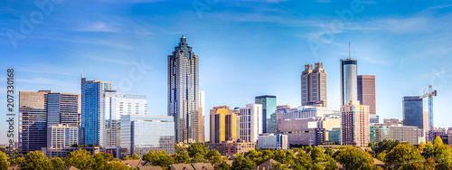 Valokuva Downtown Atlanta Skyline showing several prominent buildings and hotels under a blue sky