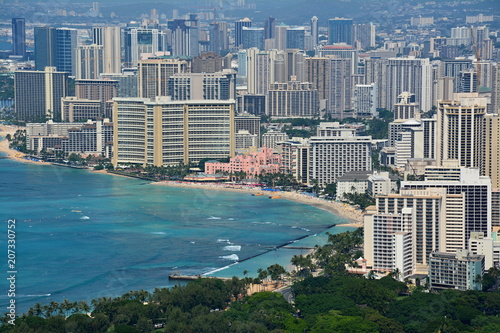 Honolulu and Waikiki Beach from Diamond Head, Oahu, Hawaii