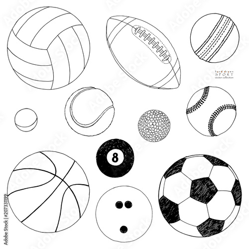 Vector set of sport balls. Hand drawn sketch. Isolated on white background