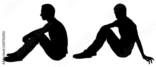 Silhouettes of people sitting pose isolated on white