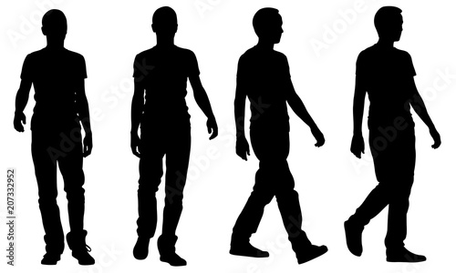 Silhouettes of walking people isolated on white