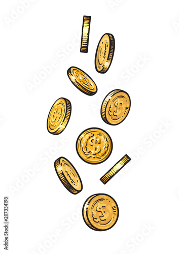 Sketch of falling gold coins
