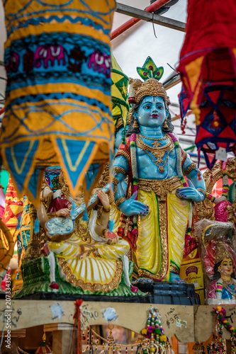 Colorful market with Kali statue
