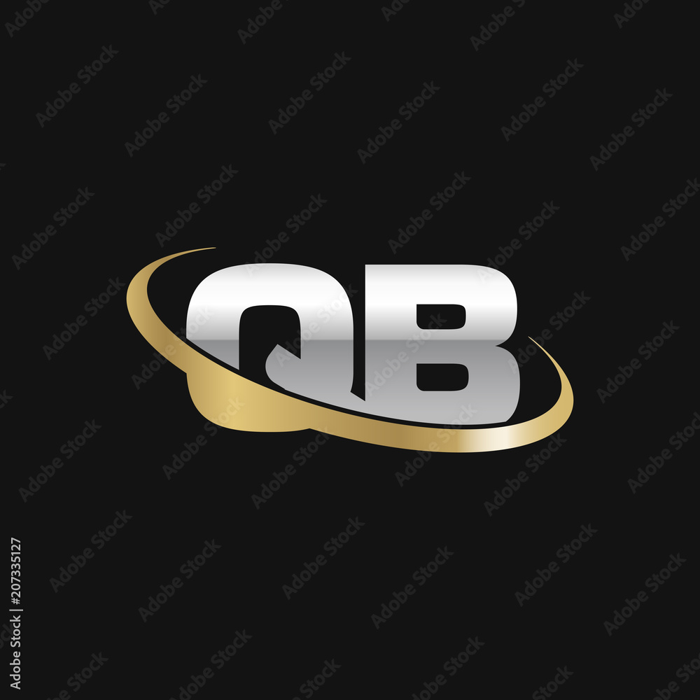 Initial letter QB, overlapping swoosh ring logo, silver gold color on black background Initial letter QB, overlapping swoosh ring logo, silver gold color on black background