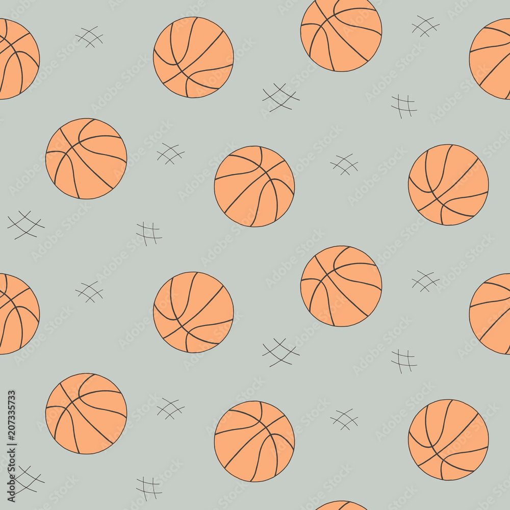 Basketball ball seamless pattern for background, web, style elements. Hand drawn sketch. Sport vector collection