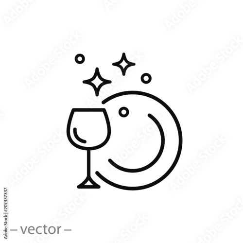Cleaning dishes icon - clean tableware line sign, vector illustration eps10