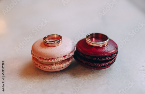 wedding rings different colored macaroons dessert