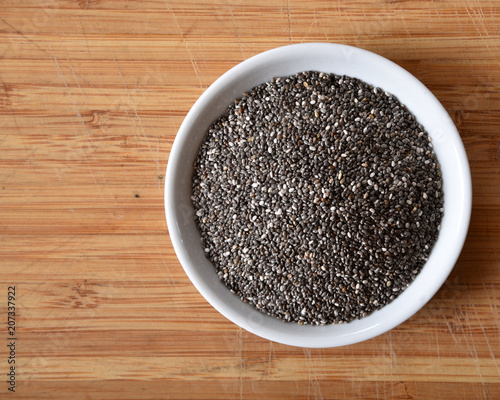 Black chia seeds with copy space