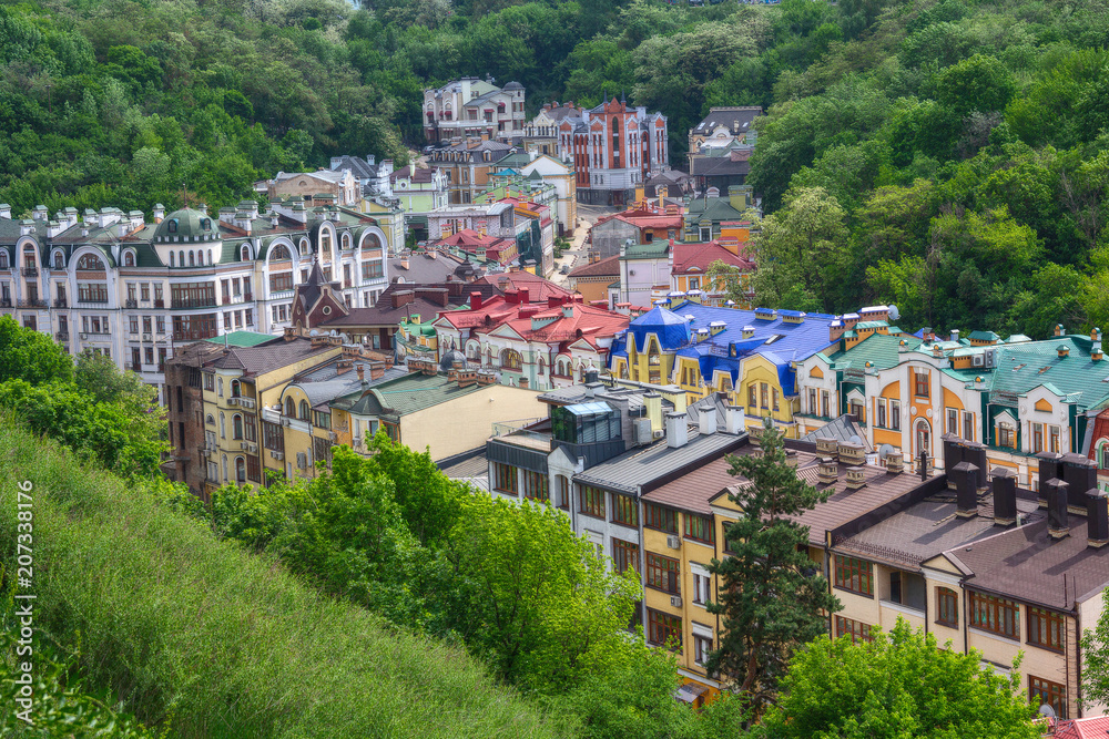 Fototapeta premium Colored houses in the classical style. Kiev, Ukraine