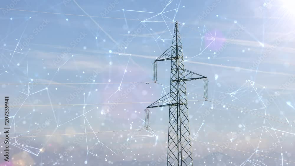 Electric power infrastructure with digital connection lines and dots motion background. Electric power infrastructure with digital connection lines and dots motion background.