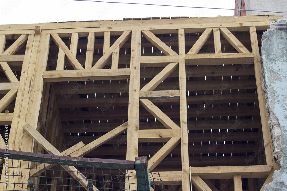 facade of masonry wooden building facade of masonry wooden building