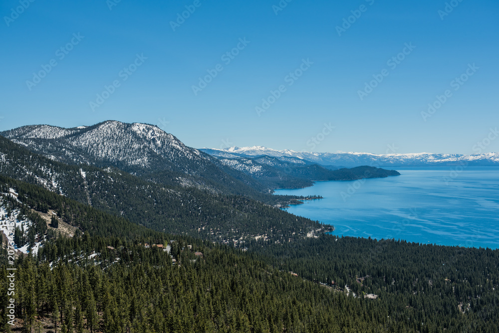 Lake Tahoe and mountain view landscape.