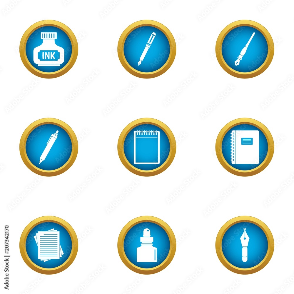 Writing ink icons set. Flat set of 9 writing ink vector icons for web isolated on white background Writing ink icons set. Flat set of 9 writing ink vector icons for web isolated on white background