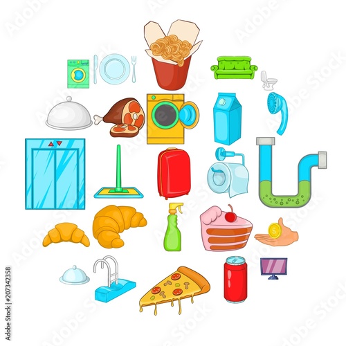 Hotel room icons set. Cartoon set of 25 hotel room vector icons for web isolated on white background