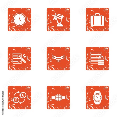 Money excursion icons set. Grunge set of 9 money excursion vector icons for web isolated on white background