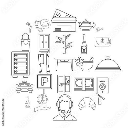 Public icons set. Outline set of 25 public vector icons for web isolated on white background