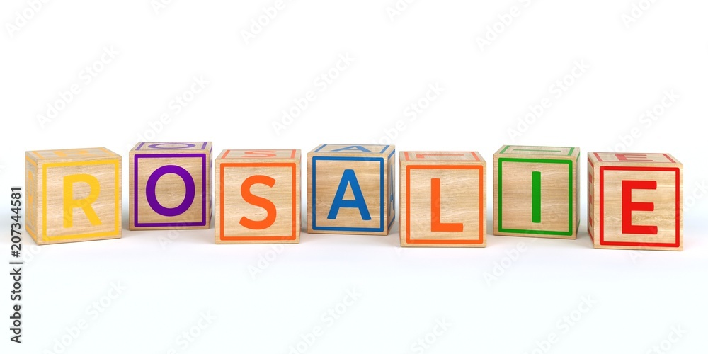 The name rosalie written with Isolated wooden toy cubes The name rosalie written with Isolated wooden toy cubes