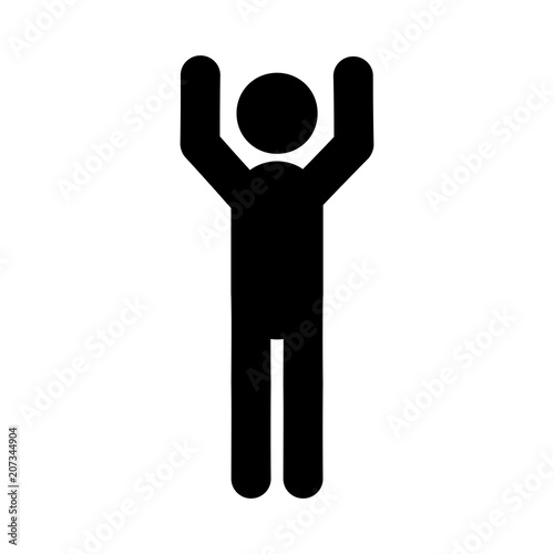 Happy man with hands up vector icon