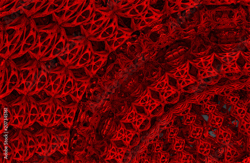 3D Fractal - Scarlet Openwork Whirligig Construct from Another World - 3D Rendering Background  