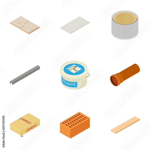 Construction material icons set. Cartoon set of 9 construction material vector icons for web isolated on white background
