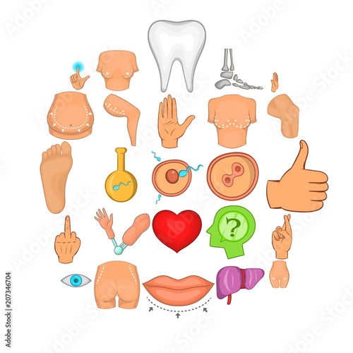 Body parts icons set. Cartoon set of 25 body parts vector icons for web isolated on white background