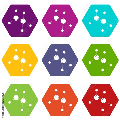 Glycine icons 9 set coloful isolated on white for web
