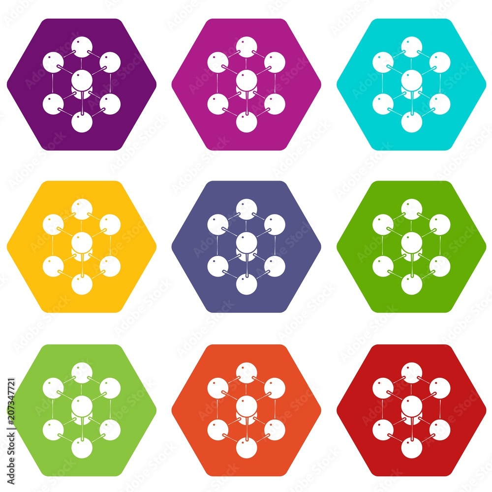 Cube molecule icons 9 set coloful isolated on white for web Cube molecule icons 9 set coloful isolated on white for web