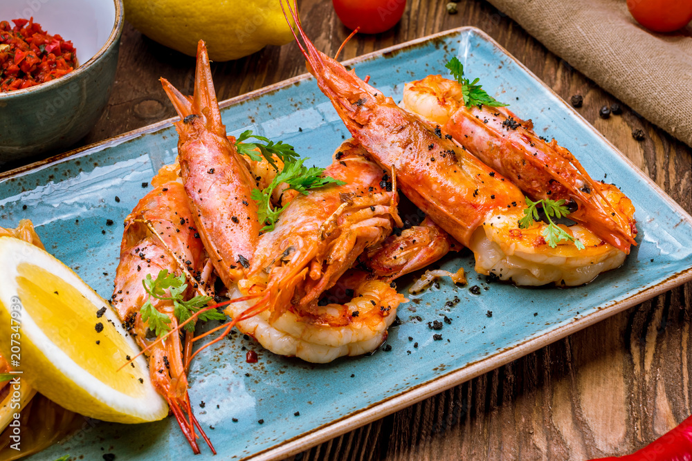 Tiger prawns on the grill