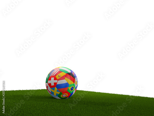 soccer ball flags concept 3d rendering over soccer field