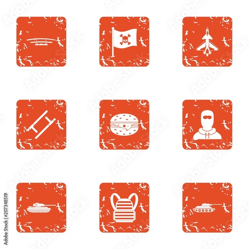 Clash icons set. Grunge set of 9 clash vector icons for web isolated on white background