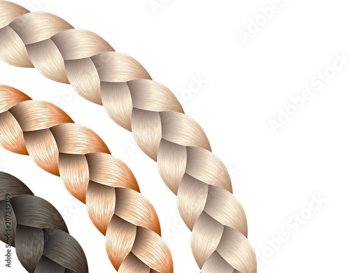 Vector Long Hair Braid Model Concept - Three Isolated Blond, Brunet and Ginger Hairstyle Design
