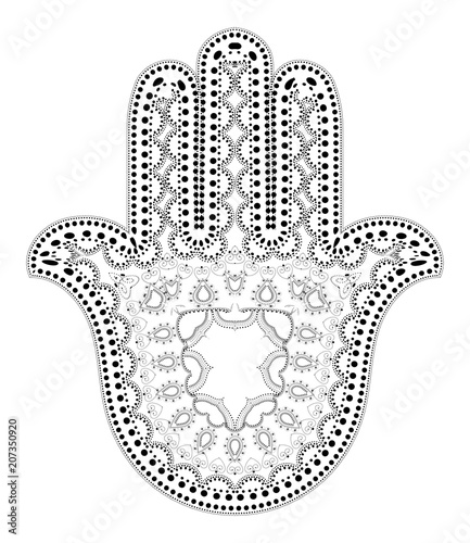 Muslim Filigree Dotted Ornament - Vector Hamsa Hand Symbol - Hand of Fatima
